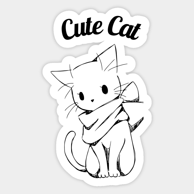 Black White Simple Cute Cat Sticker by irelandefelder